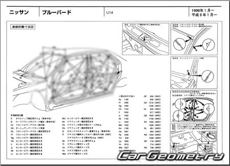 Nissan Bluebird (U14) 19962001 (RH Japanese market) Body dimensions