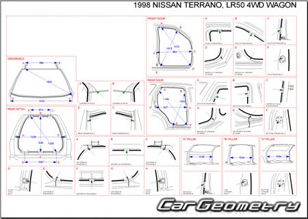 Nissan Terrano & Terrano Regulus (R50) 1996-2002 (RH Japanese market) Body dimensions