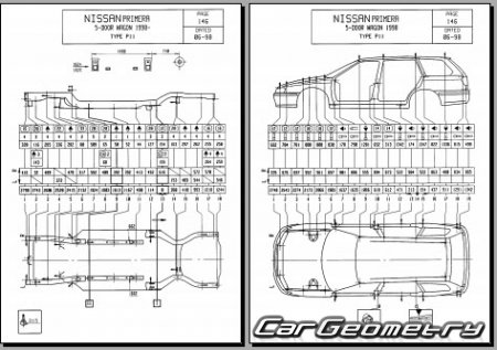 Nissan Primera & Primera Camino (P11) 19952000 (RH Japanese market) Body dimensions