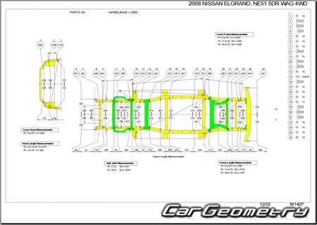 Nissan Elgrand (E51) 2002-2010 (RH Japanese market) Body dimensions