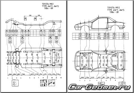 Кузовные размеры Toyota MR2 (W11) 1984-1989 Body dimensions Кузовные размеры Toyota MR2 (W11) 1984-1989 Body dimensions