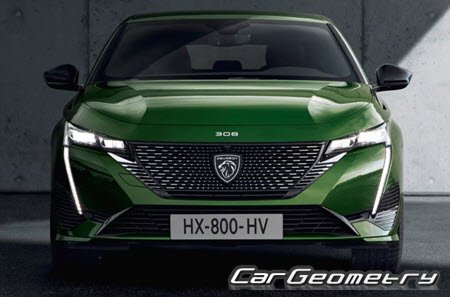 Кузовные размеры Peugeot 308 (P51 P52) 2021- (5DR Hatchback, SW Wagon), Размеры кузова Пежо 308 Кузовные размеры Peugeot 308 (P51 P52) 2021- (5DR Hatchback, SW Wagon), Размеры кузова Пежо 308