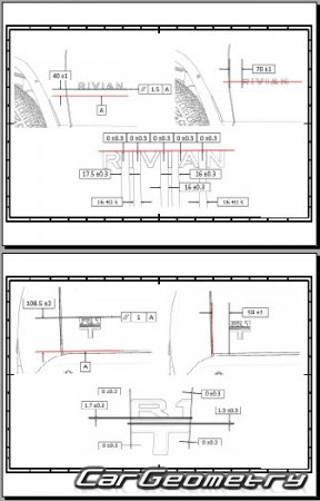 ������� ������ Rivian R1T Pickup 2022-2029 Body dimensions