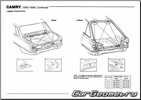 Toyota Camry (CV10 CV11 SV11) 1983-1986 Body dimensions