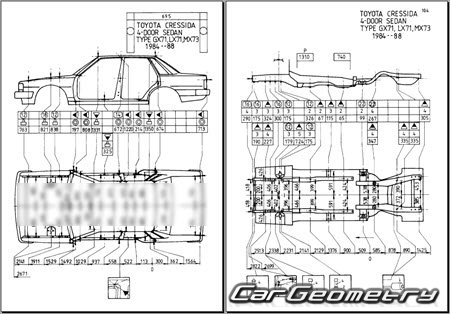 Размеры кузова Toyota Cressida (MX72 MX73) 1985-1988 Body dimensions Размеры кузова Toyota Cressida (MX72 MX73) 1985-1988 Body dimensions