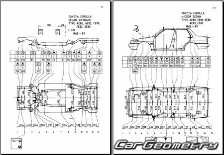 Toyota Corolla (E80) 1984-1987 Body dimensions 