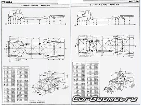Toyota Corolla (E80) 1984-1987 Body dimensions 