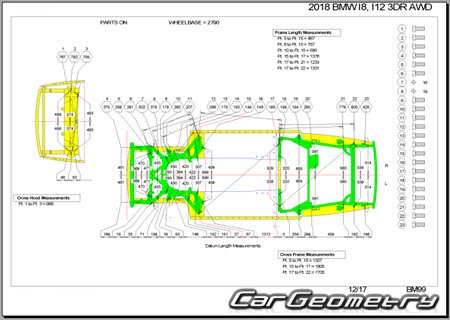 ������� ������ BMW i8 (I12) 2014-2020 Body dimensions