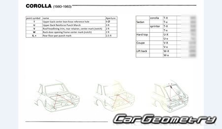 Toyota Corolla (E70) 1980-1983 Body dimensions